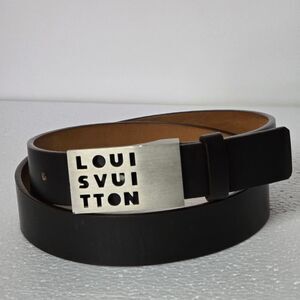 LOUIS VUITTON Ceinture Dark Brown Leather Silver-toned LV Logo Buckle Belt